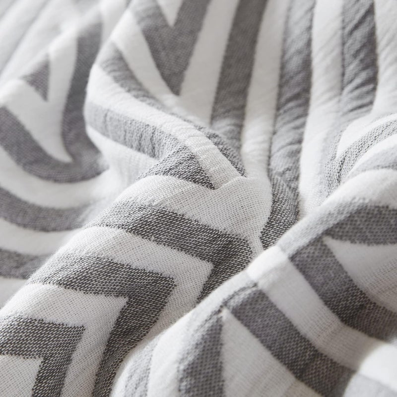 EMME Cotton Queen Blanket for Bed - 6 Layer Soft Quilt Thicken 400GSM Triangle Jacquard Blanket 90"x 90", Cotton Comforter for Dorm Bed Couch Chair and All Seasons(Grey,Queen) - Image 5
