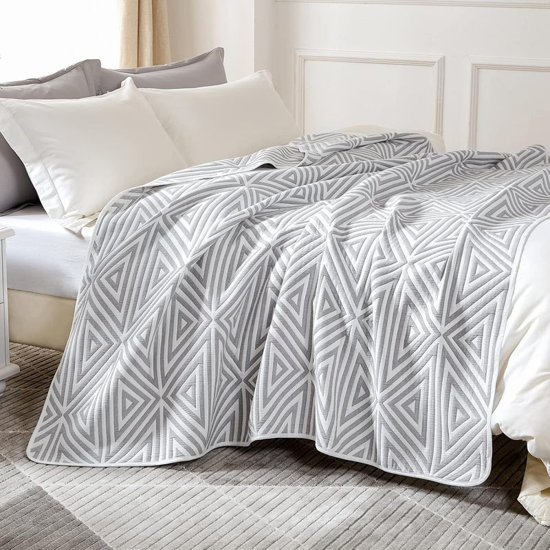 EMME Cotton Queen Blanket for Bed - 6 Layer Soft Quilt Thicken 400GSM Triangle Jacquard Blanket 90"x 90", Cotton Comforter for Dorm Bed Couch Chair and All Seasons(Grey,Queen) - Image 1
