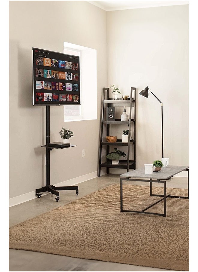 Leyallia Adjustable Rolling TV Stand with Wheels Universal Mobile TV Cart for 32-75 Inch Flat & Curved Screens Heavy-Duty Metal Frame Height Adjustable VESA 600x400 Lockable Caster Wheels – TV Trolley for Home Office Conference Room & Events.  - Image 4