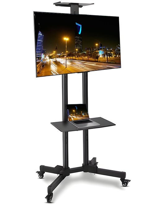 Adjustable Rolling TV Stand with Wheels Universal Mobile TV Cart for 32-75 Inch Flat & Curved Screens Heavy-Duty Metal Frame Height Adjustable VESA 600x400 Lockable Caster Wheels – TV Trolley for Home Office Conference Room & Events.