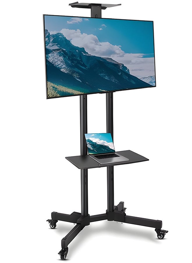 Adjustable Rolling TV Stand with Wheels Universal Mobile TV Cart for 32-75 Inch Flat & Curved Screens Heavy-Duty Metal Frame Height Adjustable VESA 600x400 Lockable Caster Wheels – TV Trolley for Home Office Conference Room & Events.