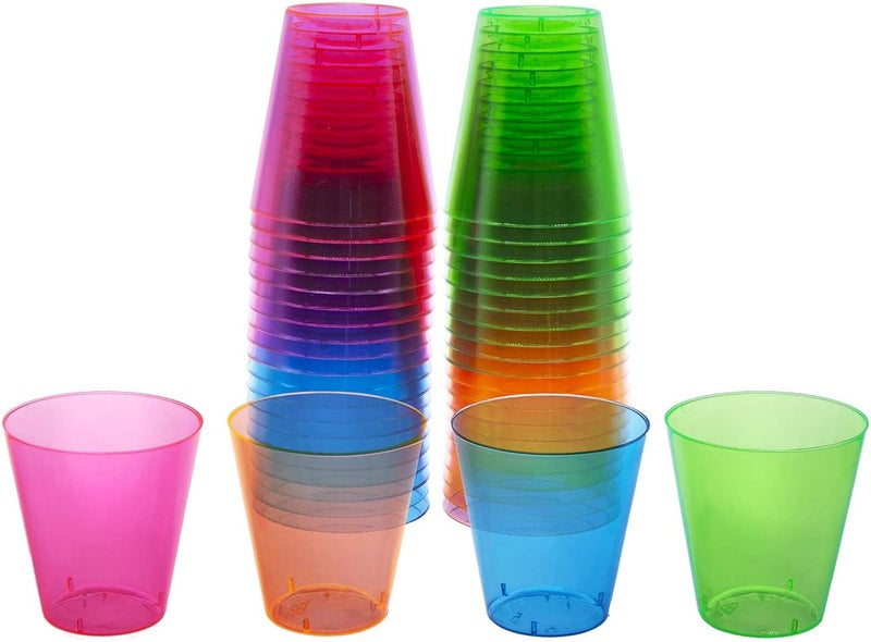 Party Essentials Hard Plastic 2-Ounce Shot/Shooter Glasses, 80-Count, Multi Neon - Image 1