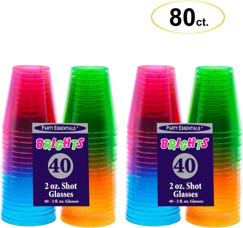Party Essentials Hard Plastic 2-Ounce Shot/Shooter Glasses, 80-Count, Multi Neon - Image 4