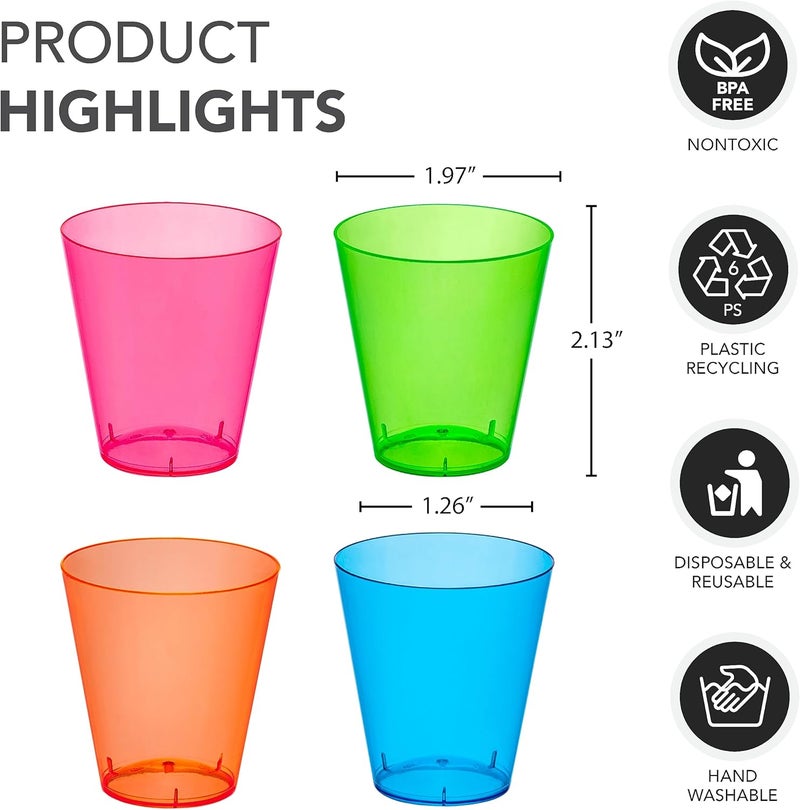Party Essentials Hard Plastic 2-Ounce Shot/Shooter Glasses, 80-Count, Multi Neon - Image 2