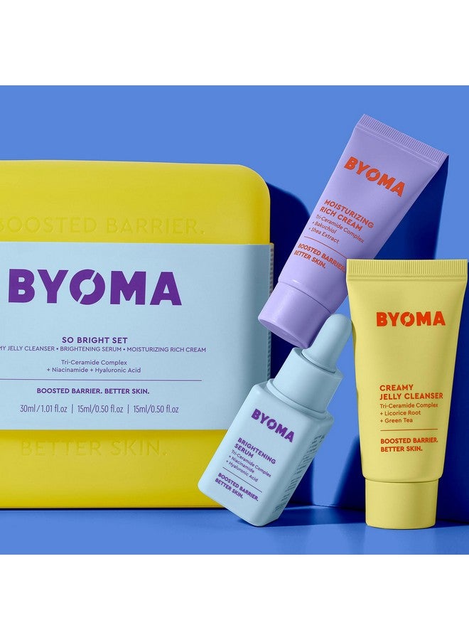 بيوما مجموعة BYOMA So Bright - مجموعة العناية بالبشرة لإصلاح الحاجز لبشرة أكثر إشراقًا - منظف جيلي كريمي، سيروم مفتح للوجه ومرطب سيراميد للوجه - عناية بالبشرة خالية من الكحول - 30 مل، 15 مل، 15 مل - Image 3