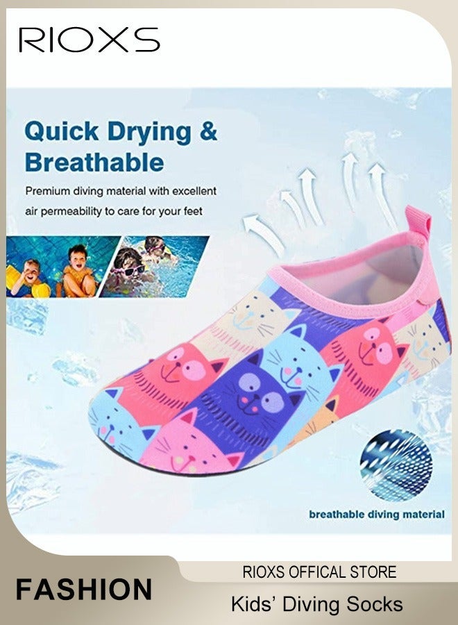 RIOXS Boys' Girls' Beach Socks Water Shoes, Flat Comfort Athlesiure Shoes for Toddler Baby, Quick Dry Aqua Socks Shoes, Outdoor Beach Walking Shoes, Summer Beach Swimming Pool Water Park Barefoot Shoe, Sports Shoes Barefoot Aqua Socks for Little/ Big Kids, Pink Blue Cat Slip-ons Sock Shoes - Image 4