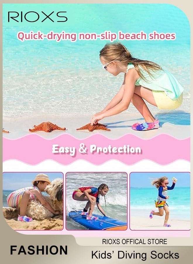 RIOXS Boys' Girls' Beach Socks Water Shoes, Flat Comfort Athlesiure Shoes for Toddler Baby, Quick Dry Aqua Socks Shoes, Outdoor Beach Walking Shoes, Summer Beach Swimming Pool Water Park Barefoot Shoe, Sports Shoes Barefoot Aqua Socks for Little/ Big Kids, Pink Blue Cat Slip-ons Sock Shoes - Image 2