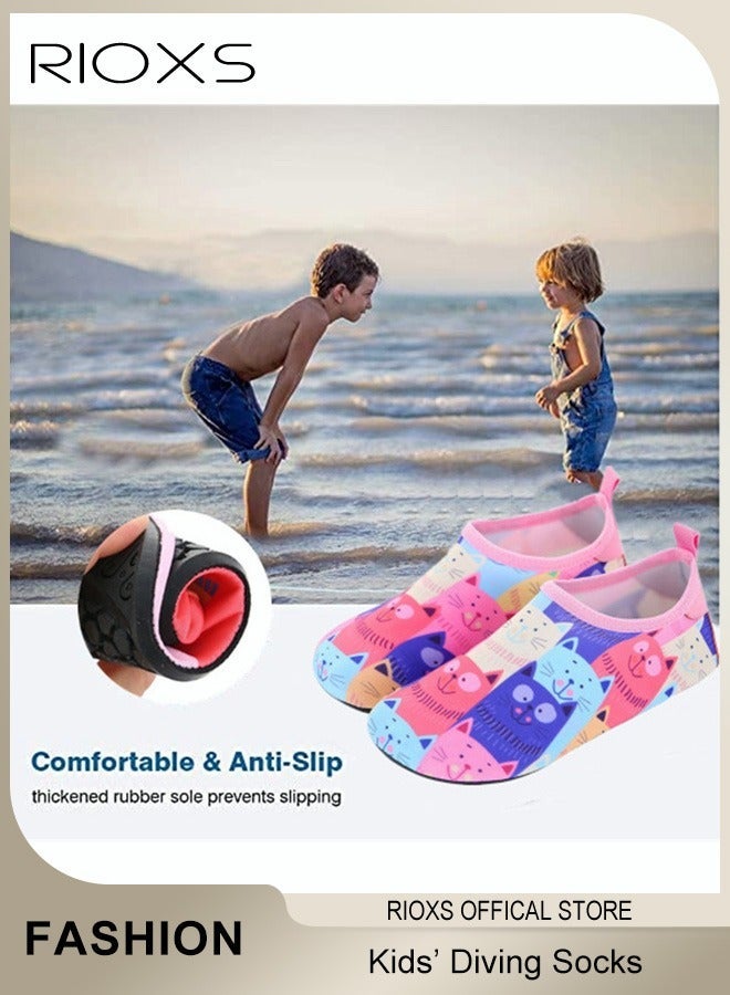 RIOXS Boys' Girls' Beach Socks Water Shoes, Flat Comfort Athlesiure Shoes for Toddler Baby, Quick Dry Aqua Socks Shoes, Outdoor Beach Walking Shoes, Summer Beach Swimming Pool Water Park Barefoot Shoe, Sports Shoes Barefoot Aqua Socks for Little/ Big Kids, Pink Blue Cat Slip-ons Sock Shoes - Image 5