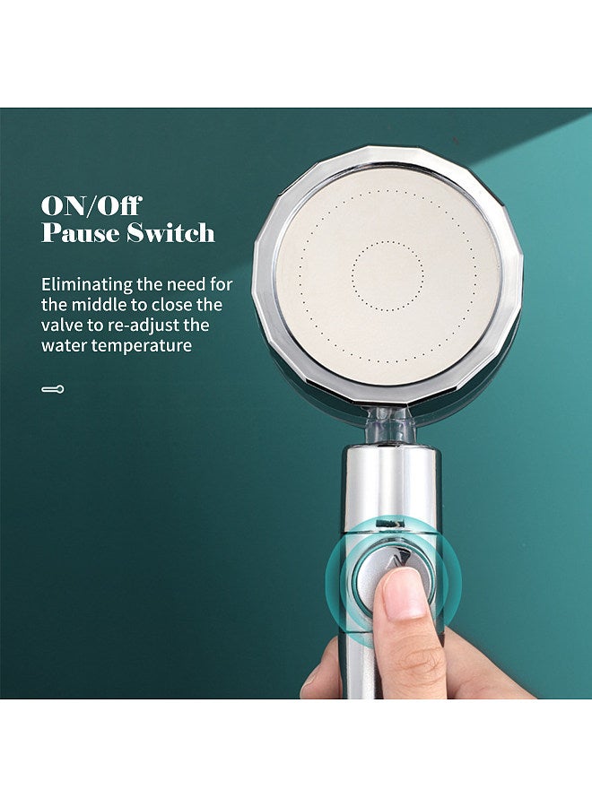 Handheld Shower Head with Turbo Fan ON/Off Pause Switch Cotton Filter Water Saving High Pressure Showerhead G1/2 360 Degrees Rotating Bathroom Shower Head Bath Handheld Shower Head Replacement - Image 2