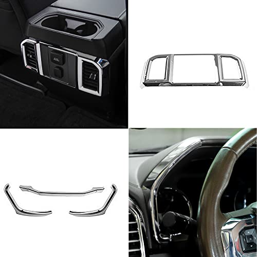 Jimen Compatible with Ford F150 2015-2020, 11PCS Steering Wheel Dashboard Instrument Panel Console Switch Panel Air Conditioning Vent Cover Interior Trim Accessories (Chrome) - Image 5