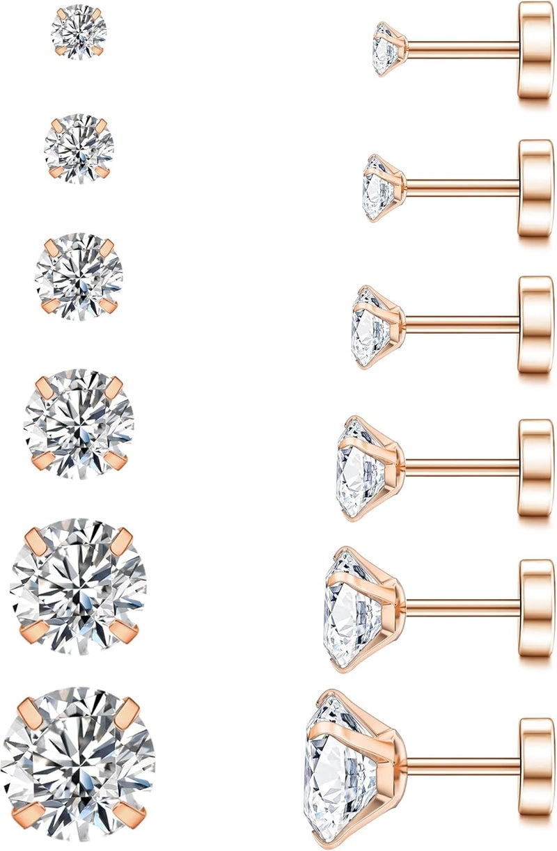 WSSXC 20G Hypoallergenic Flat Back Earrings for Women Men Silver 14K Gold Stainless Steel Stud Earrings Brithstone Cubic Zirconia Studs Surgical Steel Cartilage Earrings for Sensitive Ears - Image 1