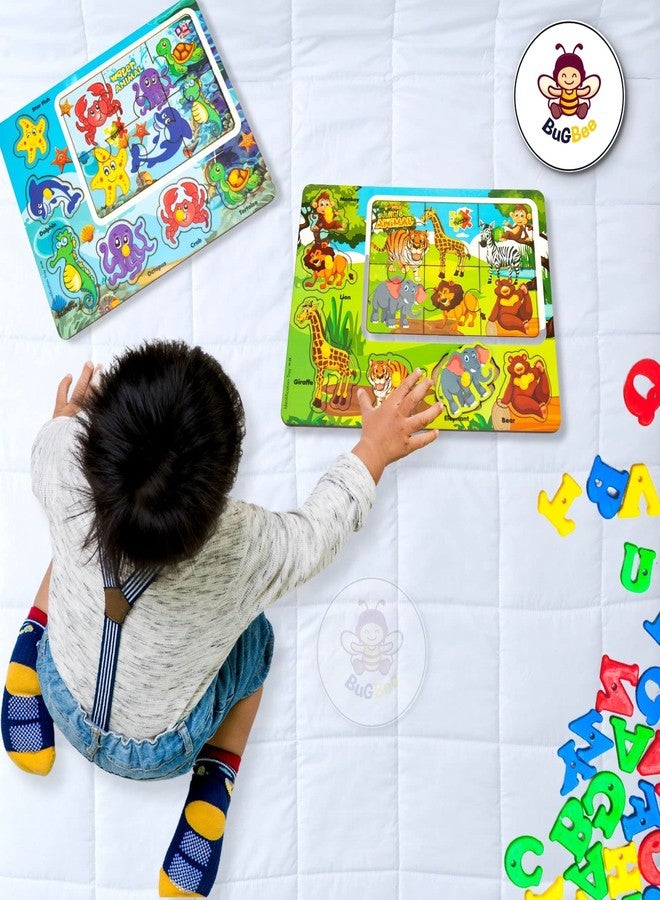 ألعاب أحجية خشبية من BuGBee للأطفال، أحجية الغابة والمحيط، مناسبة للأولاد والبنات من عمر سنتين إلى ست سنوات، لعبة تعليمية لمرحلة ما قبل المدرسة، لعبة أحجية حيوانات تعليمية وفق منهج مونتيسوري، هدية مثالية للأطفال الصغار - Image 5