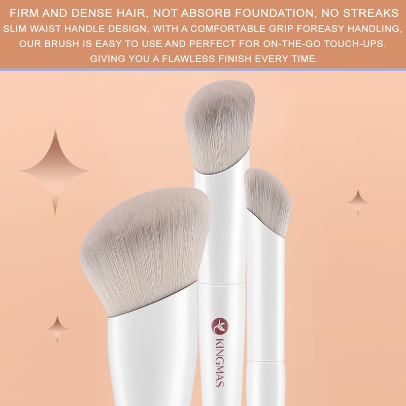 KINGMAS Angled Foundation Brush Concealer Brush, Premium Kabuki Makeup Brush for Liquid, Blending, Cream, Powder, Blush Buffing Stippling Face Makeup Tools White (White, A. 3Pcs (170W/270W/370W)) - Image 5