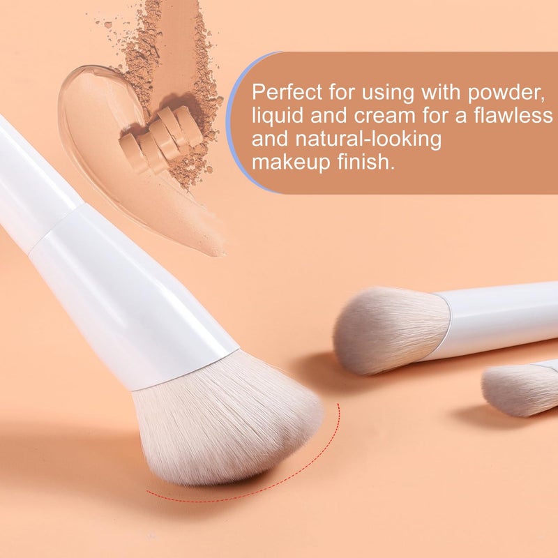 KINGMAS Angled Foundation Brush Concealer Brush, Premium Kabuki Makeup Brush for Liquid, Blending, Cream, Powder, Blush Buffing Stippling Face Makeup Tools White (White, A. 3Pcs (170W/270W/370W)) - Image 4