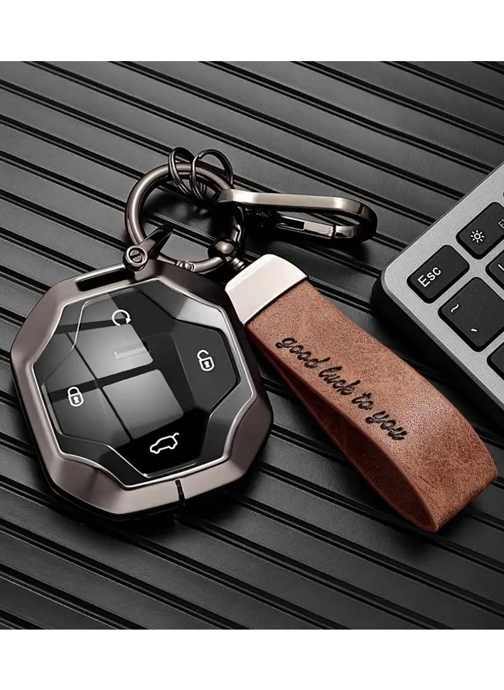 Service Zone Premium Zinc Alloy Key Fob Cover for Chery Jietu T2 & Mountain Sea T2 - Stylish Brown Keychain Accessory with Engraved "Best Luck to You" Message, Durable & Sleek Design  - Image 1