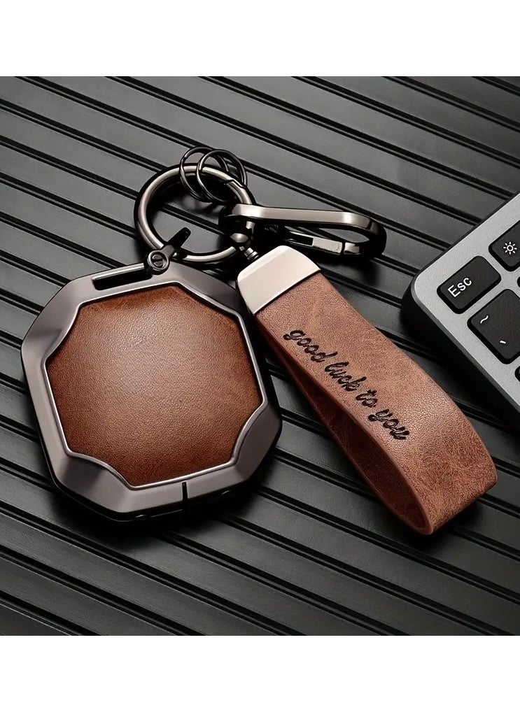 Service Zone Premium Zinc Alloy Key Fob Cover for Chery Jietu T2 & Mountain Sea T2 - Stylish Brown Keychain Accessory with Engraved "Best Luck to You" Message, Durable & Sleek Design  - Image 2