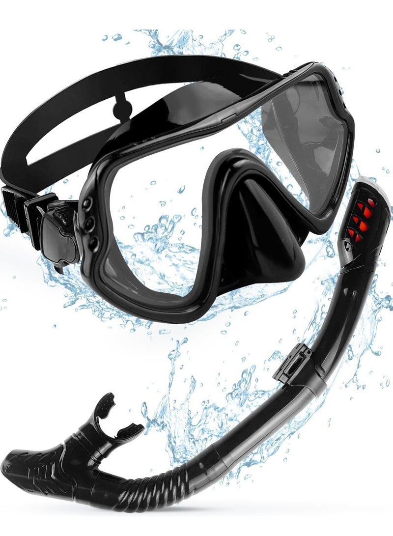 ساكن مجموعة قناع الغوص الجاف للغطس للبالغين والشباب، قناع غطس مضاد للضباب ومضاد للتسرب، قناع غوص بانورامي فائق الوضوح بزاوية 180 درجة، ناعم ومريح - Image 1