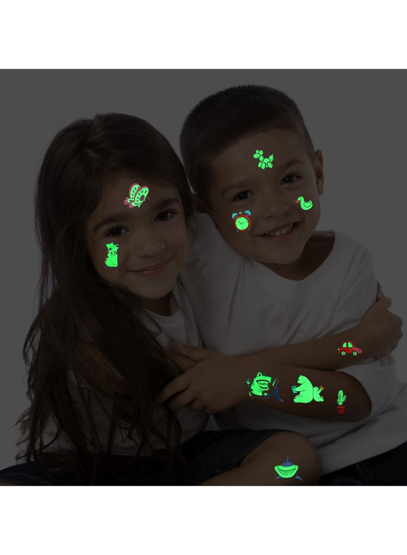 قوس قزح أورينبو 18 ورقة وشم مؤقتة للأطفال 197 قطعة وشم كرتوني مختلط الأنماط يتوهج في الظلام وشم وحيد القرن المضيء والفراشة وسمك القرش والوحش وشم حلو للأولاد والبنات وأعياد الميلاد والعودة إلى المدرسة - Image 5