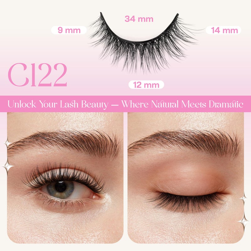 CALAILIS Self Adhesive Eyelashes Natural Look Wispy Press On Lashes No Glue Need Eyelashes 5 Pairs Reusable Cat Eye Self-adhesive False Lashes (C122) - Image 2