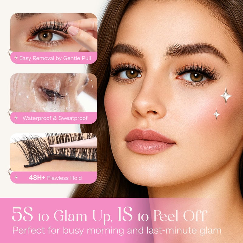 CALAILIS Self Adhesive Eyelashes Natural Look Wispy Press On Lashes No Glue Need Eyelashes 5 Pairs Reusable Cat Eye Self-adhesive False Lashes (C122) - Image 3