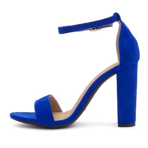 Herstyle Women’s Chunky Block Heels – Open Toe Ankle Strap Sandals, 3.75 Inch High Heels for Wedding, Party & Dressy Occasions – Comfortable Strappy Dress Shoes, Royalblue, Size 8.0, Rosemmina - Image 3