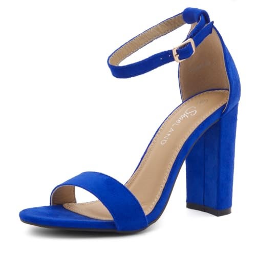 Herstyle Women’s Chunky Block Heels – Open Toe Ankle Strap Sandals, 3.75 Inch High Heels for Wedding, Party & Dressy Occasions – Comfortable Strappy Dress Shoes, Royalblue, Size 8.0, Rosemmina - Image 1