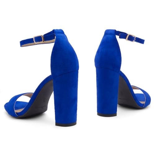 Herstyle Women’s Chunky Block Heels – Open Toe Ankle Strap Sandals, 3.75 Inch High Heels for Wedding, Party & Dressy Occasions – Comfortable Strappy Dress Shoes, Royalblue, Size 8.0, Rosemmina - Image 4