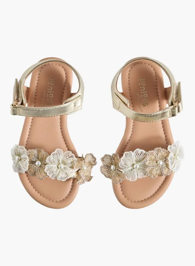 JUNIORS Girls Floral Embellished Hook & Loop Sandals