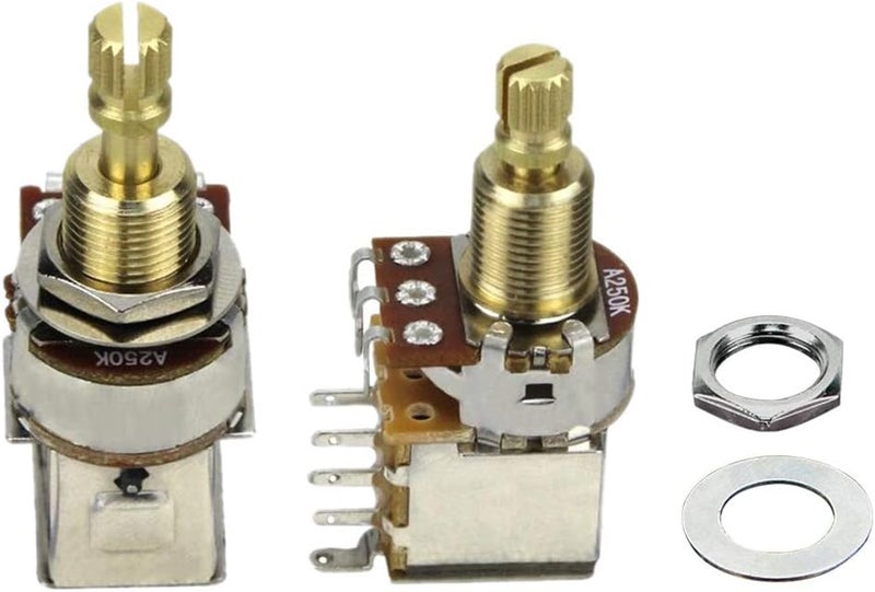 FLEOR 2pcs A250K Push Push Guitar Pots Audio Taper Potentiometers Long Copper Split Shaft - Image 1