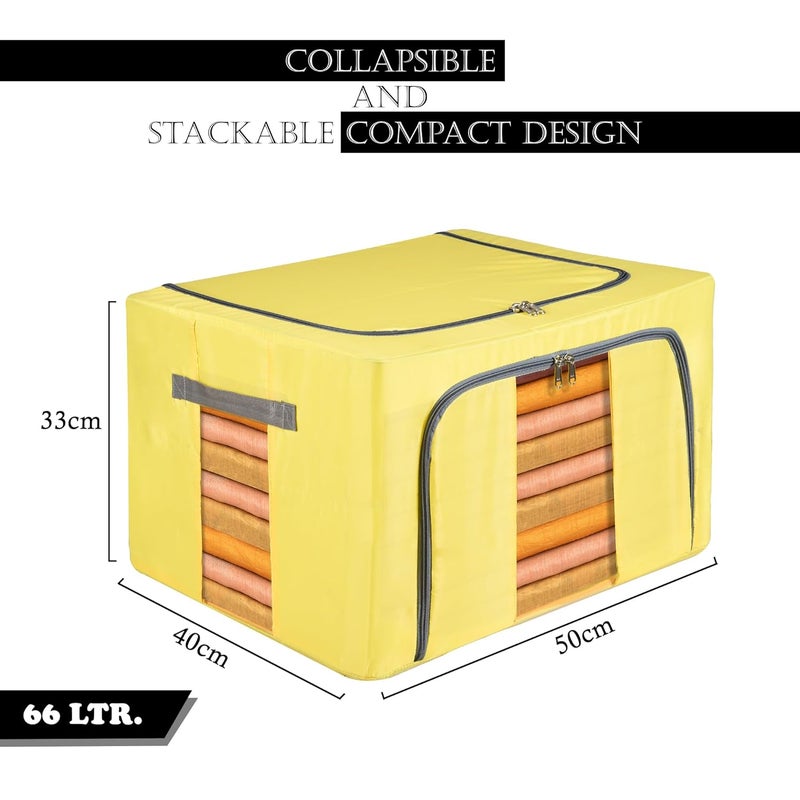 Kuber Industries Pack of 4 Clothes Storage Box 66 Liter Foldable Parachute Steel Frame Wardrobe Organizer Waterproof Storage Box for Blankets Underbed Storage Bag Sky Blue Yellow - Image 3