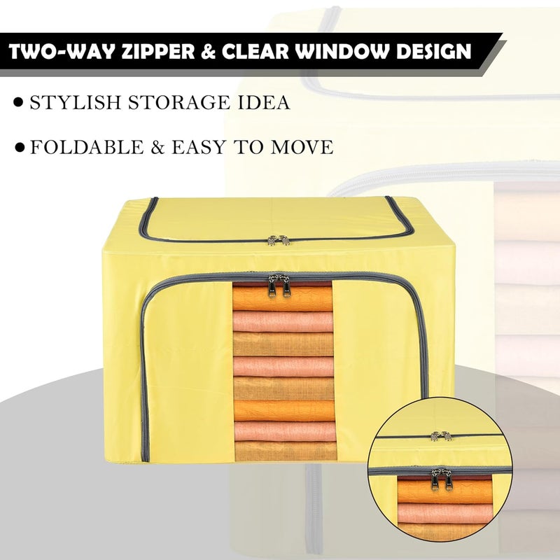 Kuber Industries Pack of 4 Clothes Storage Box 66 Liter Foldable Parachute Steel Frame Wardrobe Organizer Waterproof Storage Box for Blankets Underbed Storage Bag Sky Blue Yellow - Image 5