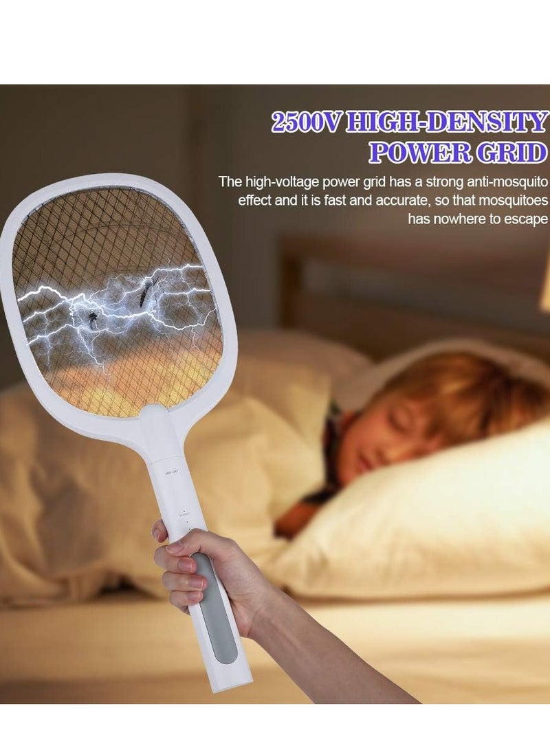 Handheld Electric Fly Swatter, Powerful 2500 Volt Mosquito Killer Mosquitoes Lamp  Racket 2 in 1, USB Rechargeable Electric Bug Zapper with Grid 3-Layer Mesh for Home and Outdoor - Image 3