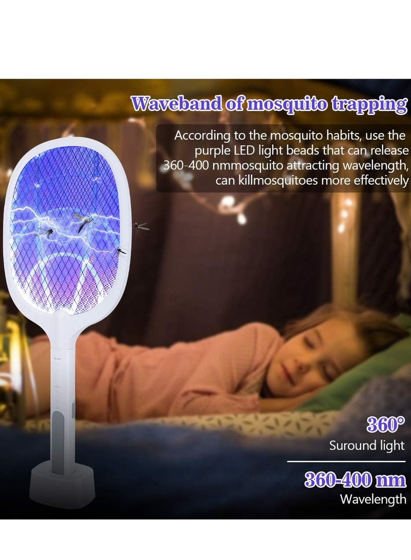 Handheld Electric Fly Swatter, Powerful 2500 Volt Mosquito Killer Mosquitoes Lamp  Racket 2 in 1, USB Rechargeable Electric Bug Zapper with Grid 3-Layer Mesh for Home and Outdoor - Image 4