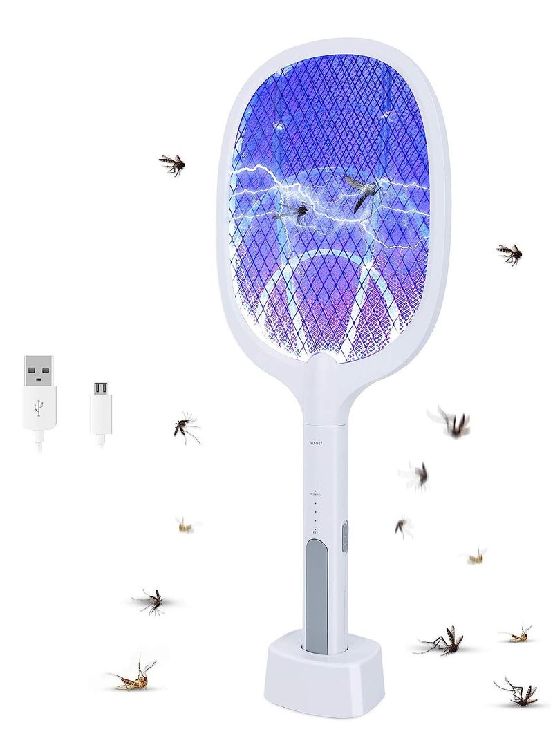 Handheld Electric Fly Swatter, Powerful 2500 Volt Mosquito Killer Mosquitoes Lamp  Racket 2 in 1, USB Rechargeable Electric Bug Zapper with Grid 3-Layer Mesh for Home and Outdoor - Image 1