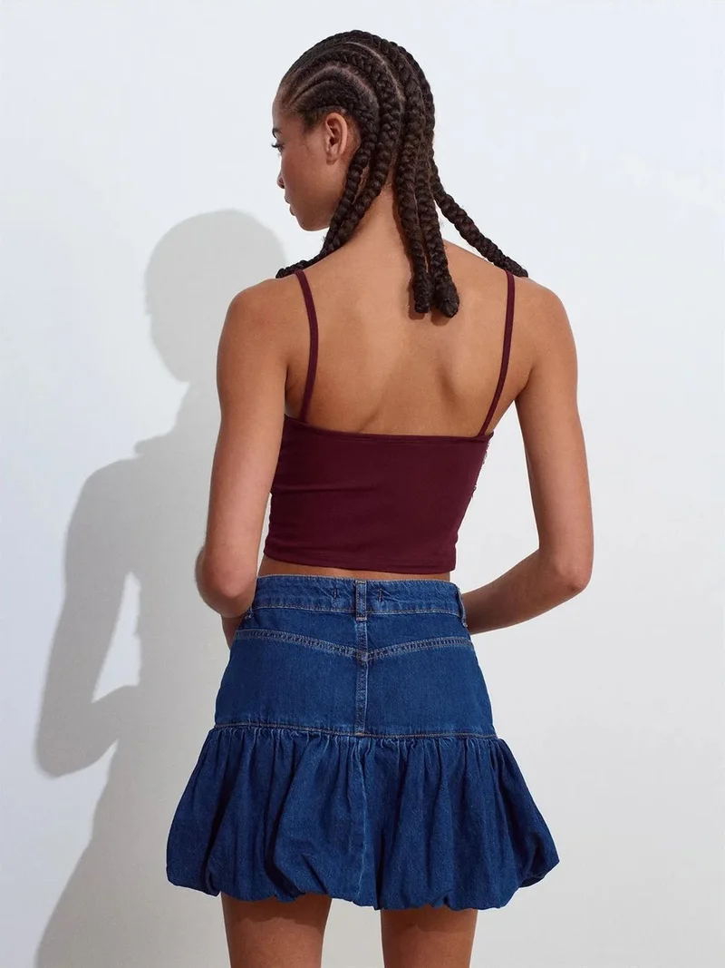 ديلفين Dilvin High-Waist Balloon Denim Mini Skirt