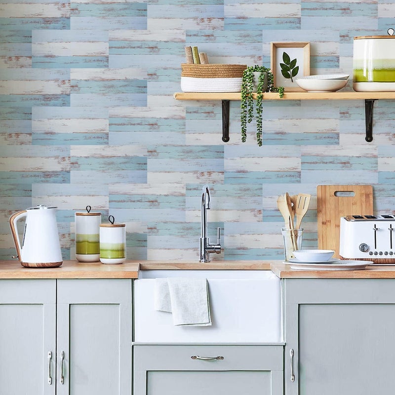 Alwayspon 30cmX15cmX10Pcs Vinyl Wall Floor Tile Sticker, Waterproof Sticky Back Tile Decals for Kitchen Bathroom Self-adhesive Peel and Stick PVC Tile Transfer, Stick on Tile, Blue and Turquoise - Image 5