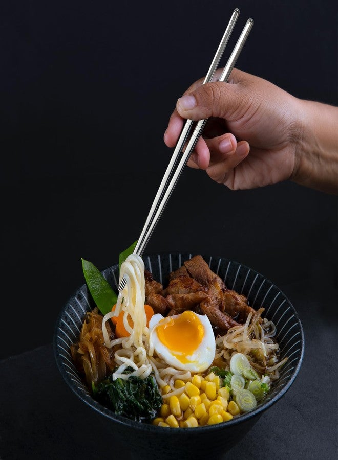 IQCWOOD Metal Chopsticks, 5 Pairs 304 Stainless Steel Chopstick, Lightweight Non-Slip Korean Reusable Chop Sticks Dishwasher Safe Gift Set (Silver) - Image 2