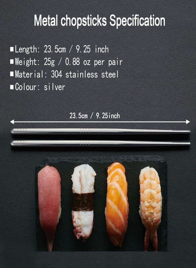 IQCWOOD Metal Chopsticks, 5 Pairs 304 Stainless Steel Chopstick, Lightweight Non-Slip Korean Reusable Chop Sticks Dishwasher Safe Gift Set (Silver) - Image 5