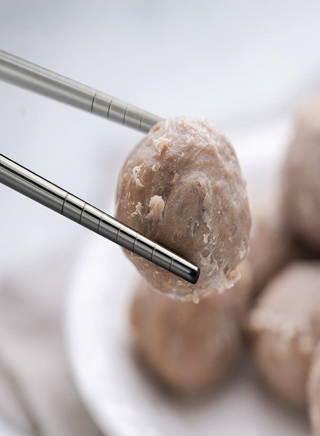 IQCWOOD Metal Chopsticks, 5 Pairs 304 Stainless Steel Chopstick, Lightweight Non-Slip Korean Reusable Chop Sticks Dishwasher Safe Gift Set (Silver) - Image 3