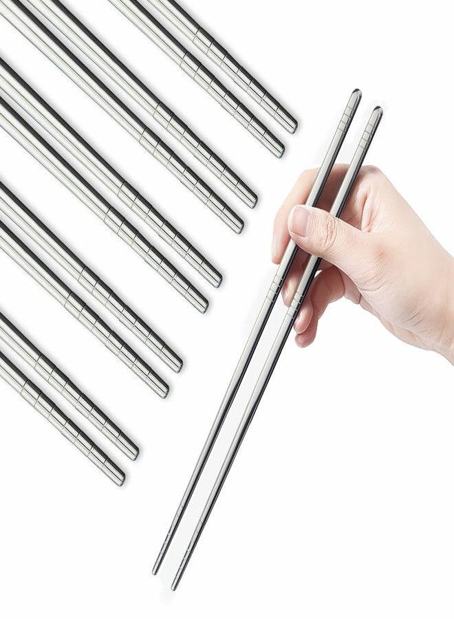 IQCWOOD Metal Chopsticks, 5 Pairs 304 Stainless Steel Chopstick, Lightweight Non-Slip Korean Reusable Chop Sticks Dishwasher Safe Gift Set (Silver) - Image 1