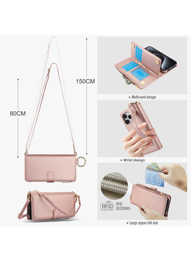 اس-توب جراب هاتف iPhone 14 Pro Crossbody Ring متعدد الوظائف محفظة جلدية - Image 3