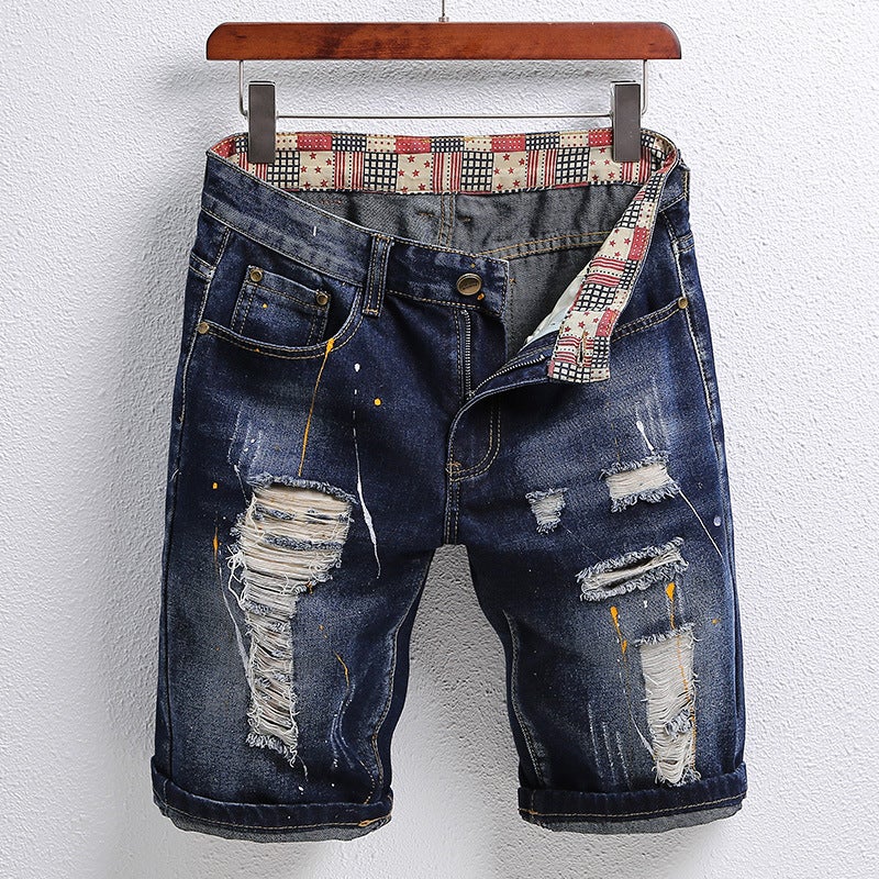 Generic Ripped Patch Five-point Jeans Mens 2022 Summer Fashion Personalized Trendy Shorts All-match Breeches Cross-border 789 blue - Image 3