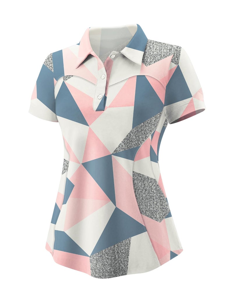 TFSDOD Women's Hawaiian Golf Shirts for Women Summer Quick Dry Moisture Wicking Cotton Polo Shirt Short Sleeve Collared Tee Floral Pink M - Image 2