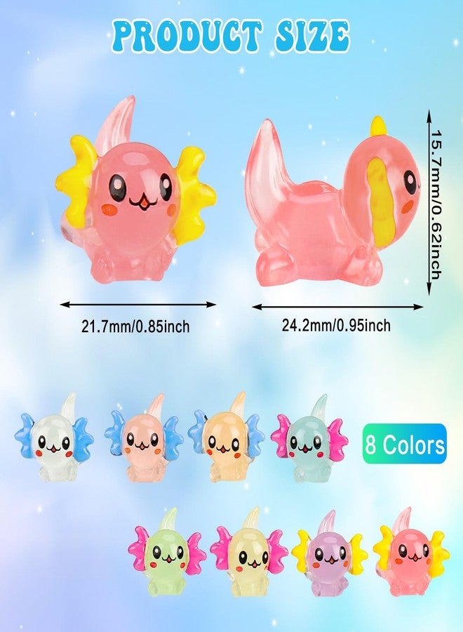 Hoemwarm 120 Pcs Mini Luminous Axolotl Resin Charms Bulk 8 Colors Tiny Luminous Axolotl Resin Figurine Toy Charms Small Ornament Figurine Decoration for Home Garden Landscape DIY Ornament - Image 2