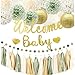 Kiwayo Baby Shower Decorations Sage Green Gold for Neutral Gender Boy GirlGlitter Welcome Baby Sign BannerPomPomsLanternsCircle DotTassels Garland Safari Woodland Jungle Boho Theme Party Supplies - Image 3