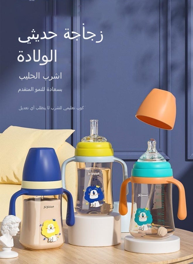 Minitutu 3 in 1 Baby Feeding Bottle 240ml(8oz), With Handle, Breast-like nipple, Sippy spout, Straight drinking straw, 9M - Image 3