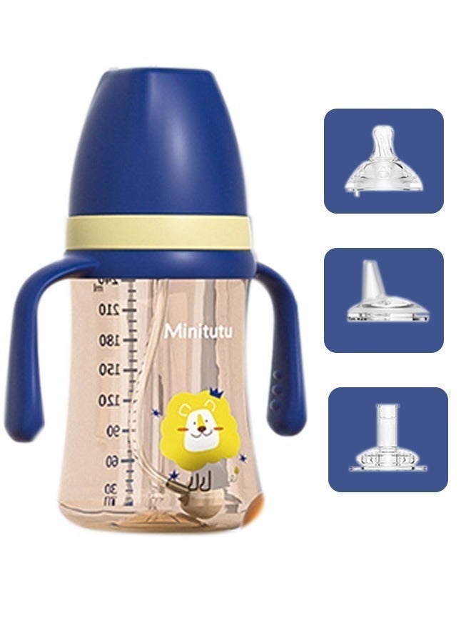 Minitutu 3 in 1 Baby Feeding Bottle 240ml(8oz), With Handle, Breast-like nipple, Sippy spout, Straight drinking straw, 9M - Image 1