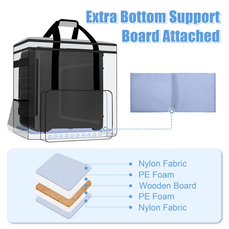 CURMIO Double-Layer PC Carrying Case, Desktop Computer Travel Bag for PC Chassis, Keyboard, Mouse and Headphone, Bag Only, Black - Image 4