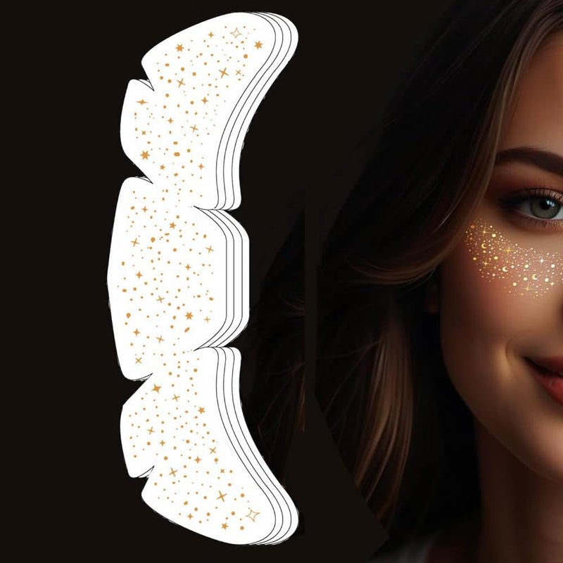 Yesallwas 6 Sheets Glitter Freckles Face TattooTemporary Face Cosmetic Glitter Speckles Patches For Womens Party Holiday Gold