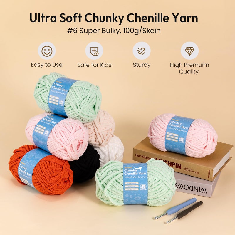 Etcokei Chenille Yarn #6, Super Bulky Blanket Yarn for Crocheting & Knitting, Extra Soft Chunky Thick Yarn, Easy to Crochet, Perfect for Amigurumi, Baby Blankets, DIY Home Decor, 3Skeins(300g/10.5oz), White - Image 2